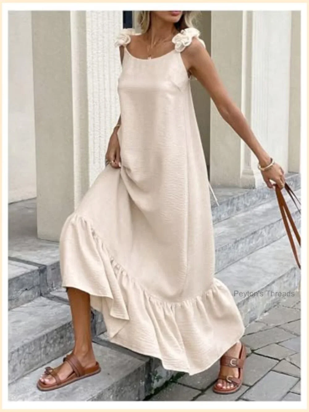 Boho Ruffle Cami Maxi Dress Sleeveless Backless Open Back Tie Back Flowy - Picture 3 of 6